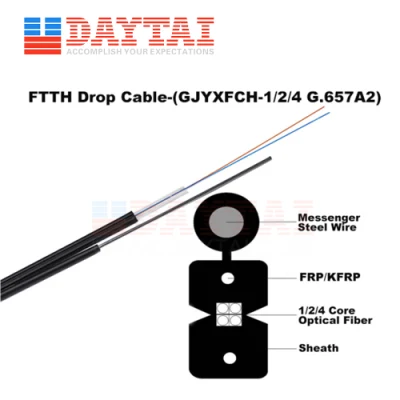 Comunicación GJYXFCH 1 2 4 alambre del cable de descenso de la fibra óptica de la base G657A2 FTTH